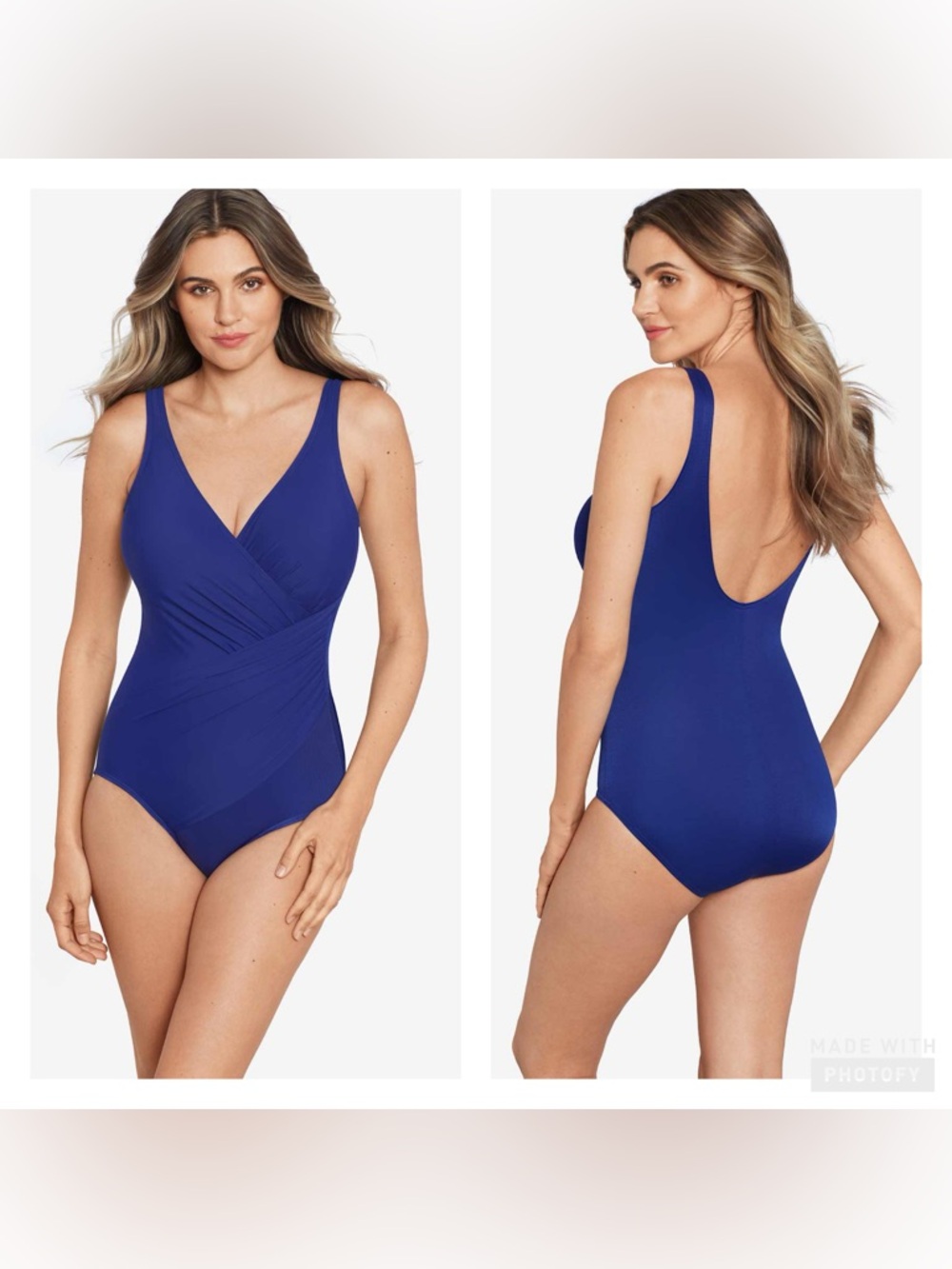 Miraclesuit Oceanus One Piece Swimsuit in Azul Blue Surplice Sculpting Sz 12